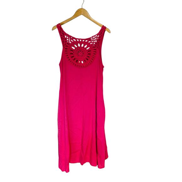 Lola Pink Linen Blend Crochet Detail Sleeveless Dress Size M Medium NWT - Picture 2 of 8